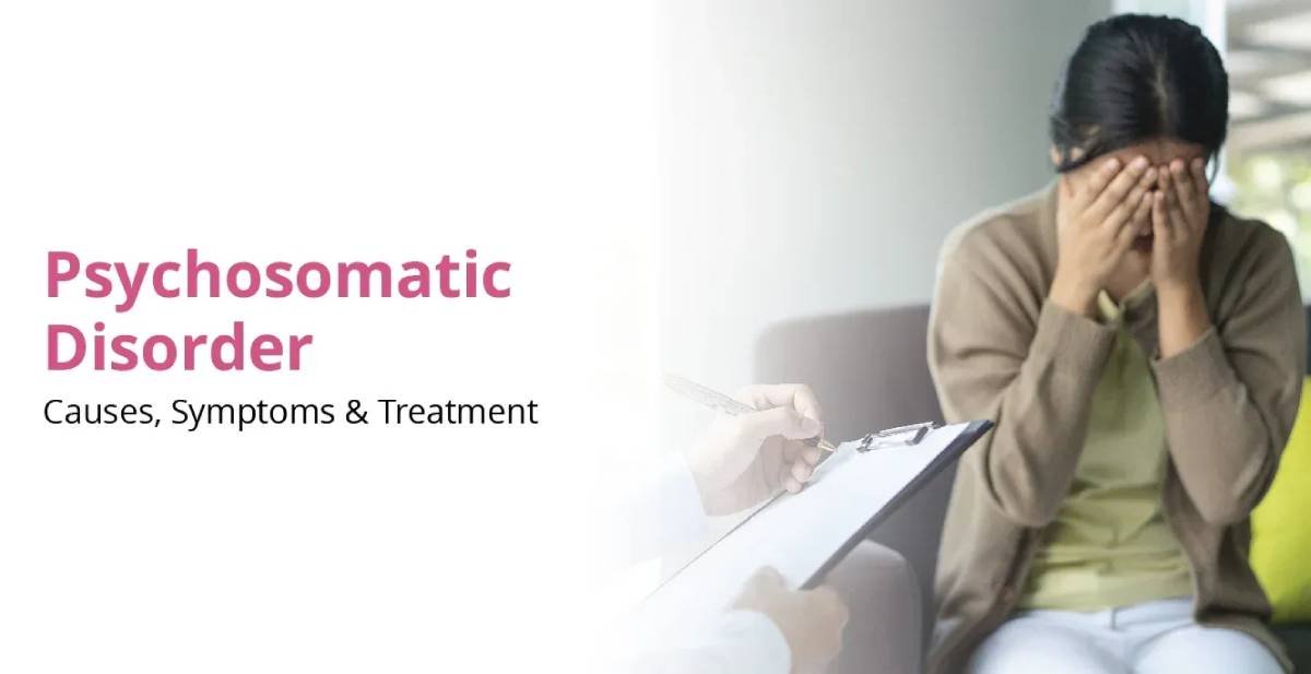 A patient showing distress while a healthcare provider notes down details, representing the emotional and physical impacts of psychosomatic disorders.