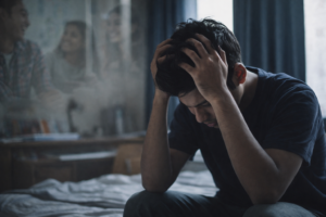 Young man feeling overwhelmed and stressed showing signs of depression and need for depression treatment in Indore